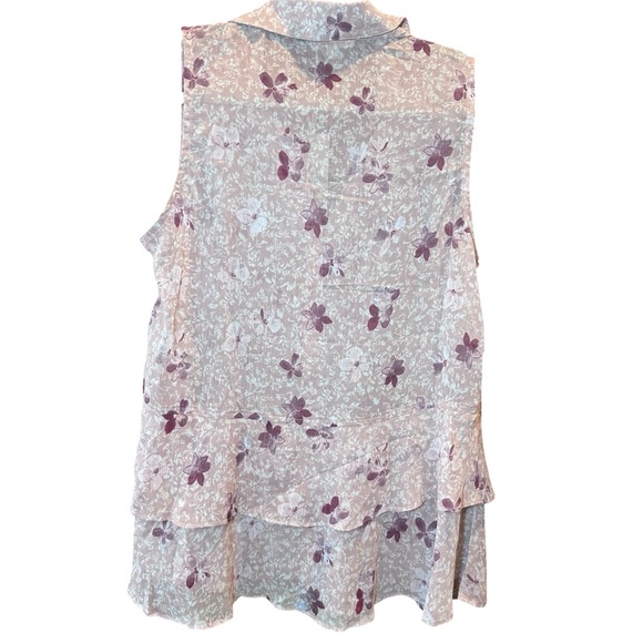 Mystree Floral Button-Up Sleeveless Blouse - Pink and Cream, Size Small - Picture 4 of 11